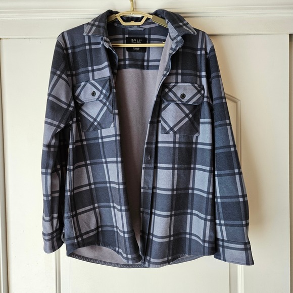 BYLT Premium Basics Other - BYLT Fawn Overshirt Plaid Shirt Mens Medium Shacket Navy Flannel Button Stretch